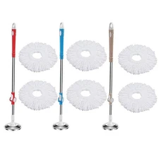 Small 360° Rotating Spinning Mop Pole Handle Replacement with Bucket and 2 Heads
