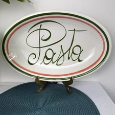 Vintage 1990’s Vitantonio Pasta Dish Hand Painted Orange Green 16” Platter Italy