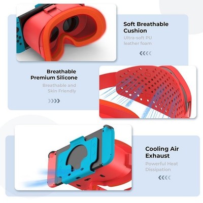 Rot-weiße VR Brille für Nintendo Switch mit verstellbaren Gläsern und Riemen