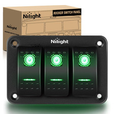 Nilight 3 Gang Aluminum Rocker Switch Panel Toggle Dash 5 Pin On/Off Pre-Wired G