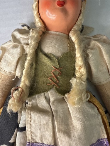 2 Vintage Polish Sawdust Rag Dolls Painted Face 12” Poland Folk Collectibles - Picture 20 of 24