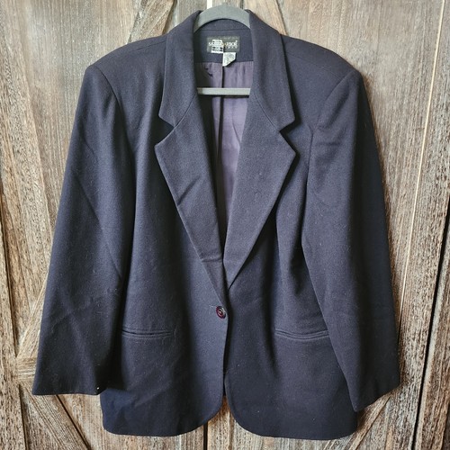 Vintage Sag Harbor Size 18W Blazer Jacket 100% Wool Career Navy Blue One Button - Picture 1 of 10