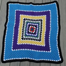 Multicolor Afghan Crochet Knit Granny Concentric Square Retro Lap Blanket Throw