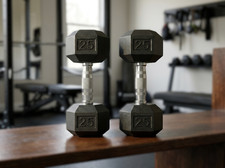 25 lb Rubber Coated Hex Dumbbells   Strength Training Barbell Weights Set of 2