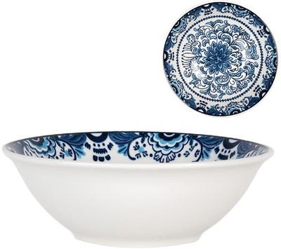 Clayre & Eef 6CEBO0166 Suppenschüssel Weiß Blau Ø 16x5 cm 350 ml Keramik