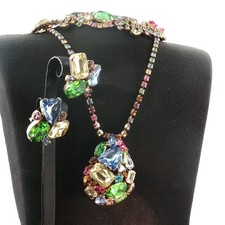 Vintage Pastel Rhinestone Crystal Tutti-Frutti Jewelry Set Statement