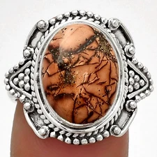 Natural Indian Paint Gemstone 925 Sterling Silver Ring s.8.5 Jewelry R-1557