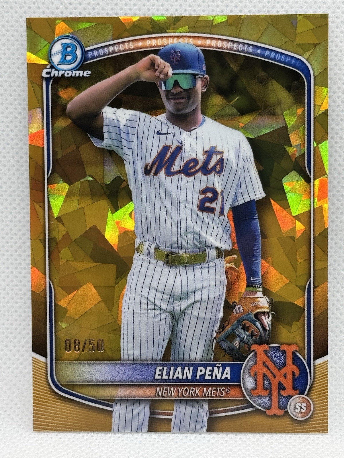 2025 Bowman Chrome Sapphire Elian Pena Gold Refractor Image Variation /50 Mets