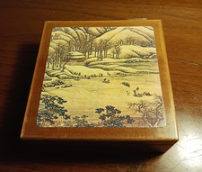Set of Five Coasters in a Wood Box Made in Taiwan 4.5"x2" Box