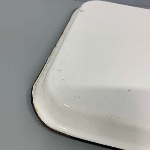 Vtg White Enamel Tray Black Trim Enamelware 12"x 23.25" Farmhouse Rustic Cottage - Picture 22 of 24