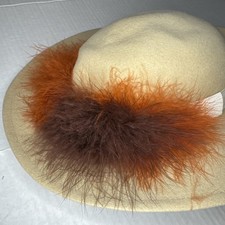 Vintage Bollman Doeskin Beige Wool Felt Hat With Ribbon & Feathers Made in USA