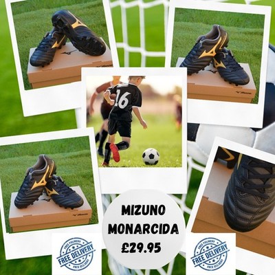 Kinder Mizuno Monarcida Neo Fußballschuhe Neu Schwarz Größen 2,5 4