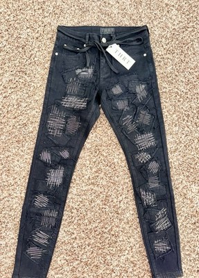 THRT Men's Distressed Patchwork Jeans, Size 30, Black, Slim Fit NWT