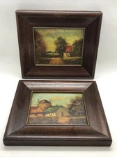 Lot of 2 Original H. Wester Listed Dutch Artist Landscape Oil Painting on Board