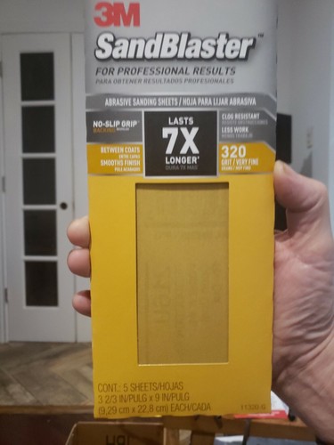 Papel de lija avanzado 3M~ SandBlaster, grano 320 (muy fino) 5 hojas, 3-2/3"x 9",   - Imagen 1 de 6