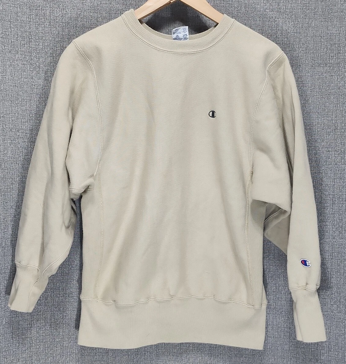 Champion Reverse Weave Spell out crewneck Size Medium Light Tan B88