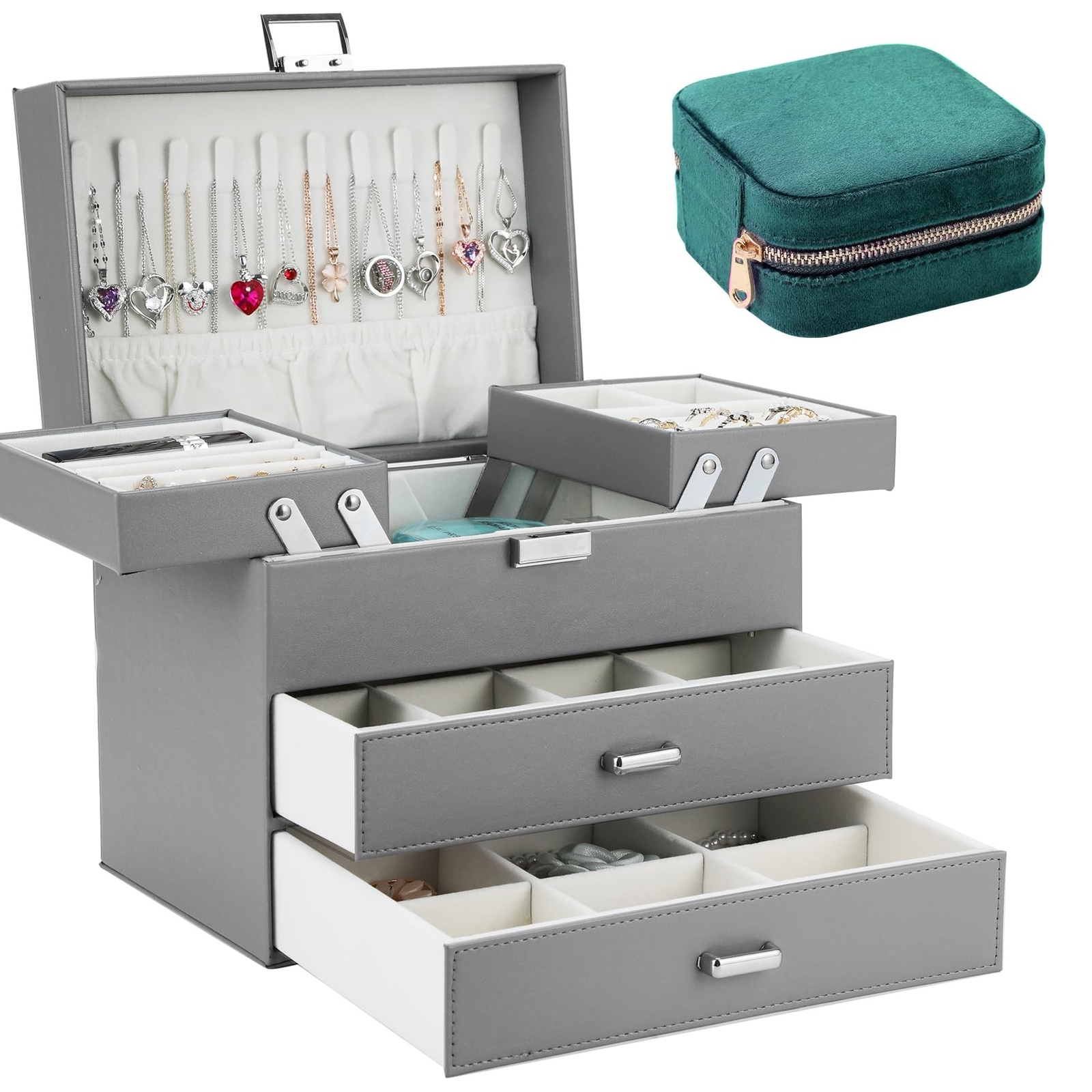 Dajasan Jewelry Holder Organizer Box + Velvet Travel Jewelry Box