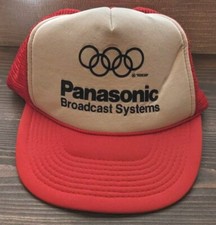 Vintage Panasonic Broadcast Systems Red Snapback Trucker Hat Cap Mesh Olympics
