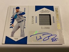 2020 Absolute Baseball T.J. Zeuch Jersey Signatures Auto /140 RC Blue Jays🔥🔥🔥