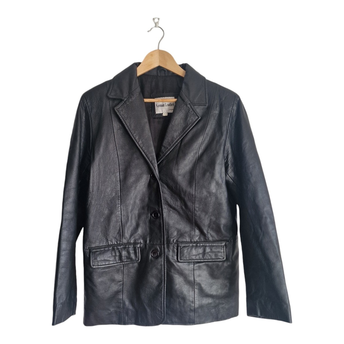 Keenan Leather Co. Jacket Black Leather Collared Buttons Pockets