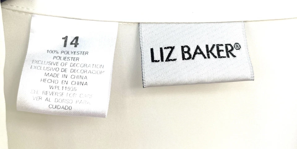 Blusa Liz Baker Blanca Talla 14 Bordada Encaje Elegante Botón Secretaria Foto 3 de 4