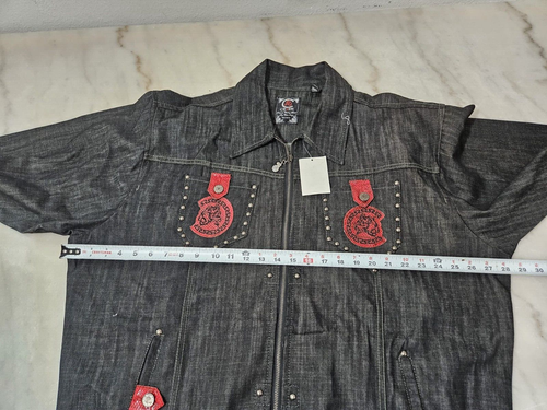 NWT CEZER Denim Jacket Men’s Black Embroidered Patches 100% Cotton Size 2X - Picture 6 of 12