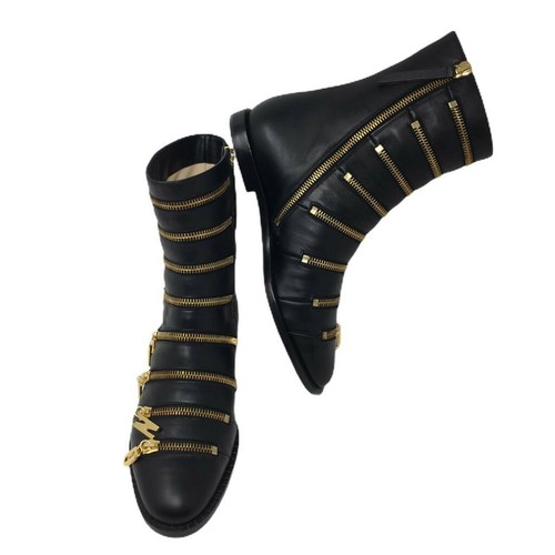 Botas de cuero MOSCHINO con cremalleras en tono dorado de marca - Reino Unido 4/UE 37 - £1290 - Imagen 2 de 11