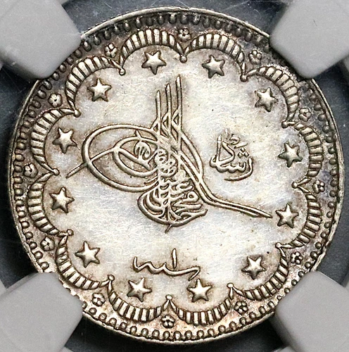 1909 NGC UNC Bursa Turkey 5 Kurush Mint Visit Silver 1327//1 Coin (22031801D)