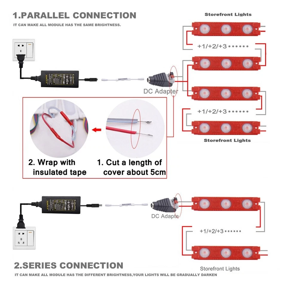 IP65 Waterproof 2835 SMD 3 LED Module Light Front Window Sign Strip Lamp 12V Red - Image 4 of 4