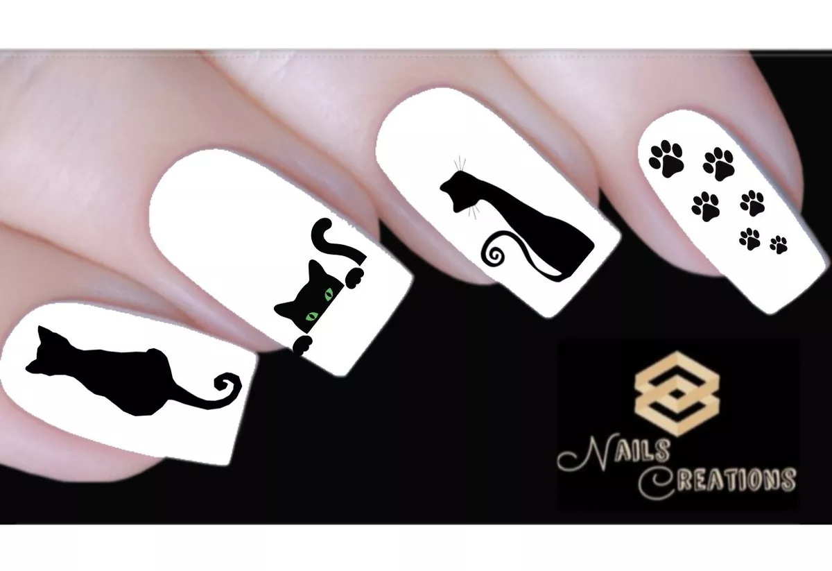 Black Cat Nail Art Stickers Transfers Decals Set of 20