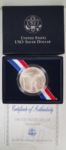 CS0191DUSBiO U.S. MINT COMEM $1 YEAR 1991-D U.S.O. MINT STATE COIN SET TONED OGP