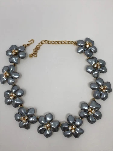 Signed Kenneth Jay Lane KJL Silver Pearl Flower Necklace NEW