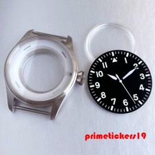 43mm Pilot Watch Case Dial Hands Set Sapphire Fit NH35 ETA2824 PT5000 Clear Back