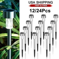 12/24x Garden Outdoor LED Solar Lights Stainless Steel Landscape Lawn Path Lamps