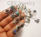 100pc Ring Wholesale Mix Gemstone Jewelry 925 Sterling SilverPlated JewelleryFBB