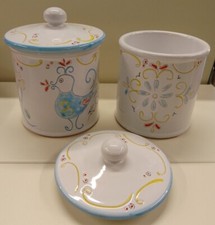 BARATTOLO COPERCHIO IN CERAMICA DIPINTO PAVONCELLA CELESTE ARTIGIANATO SARDO