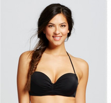 New Womens Shade Shore Swimwear Black Lightly Lined Halter Swimsuit Top Size 38B