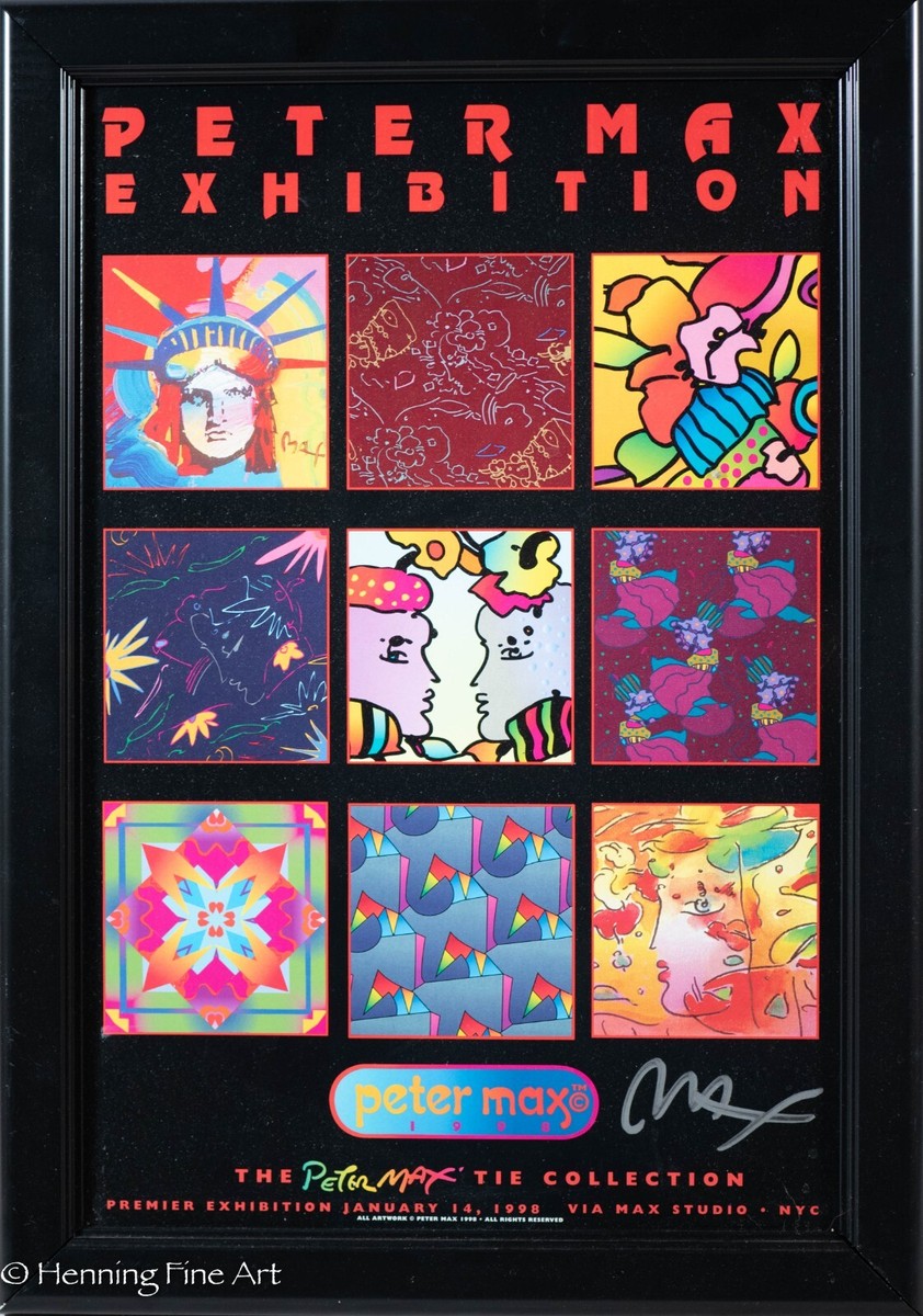 Beautiful Vintage Peter Max Signed Print 1998 Exhibition Poster