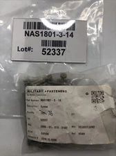 (76) MIL Spec Bolt NAS1801-3-14 10-32, .875” Long Phillips Plus Hex