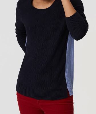 Ann Taylor LOFT Cotton Stripe Back Mixed Media Sweater Size