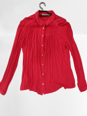 Promod Women's Red Shirt with Gold Buttons, Stylish and Elegant Design