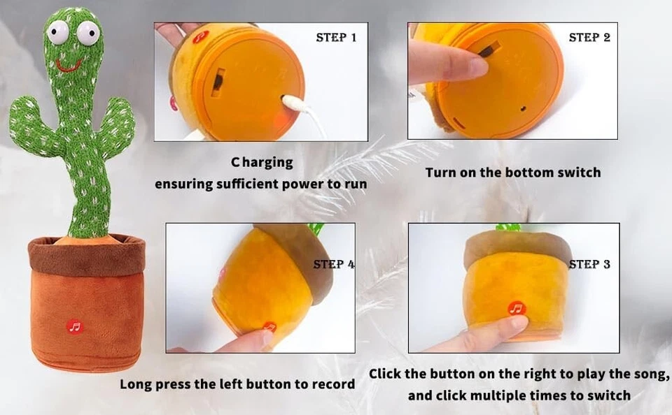 Juguete de cactus, RECARGABLE, imita, graba, repite, canta, baila, 120 canciones. USB Foto 4 de 4