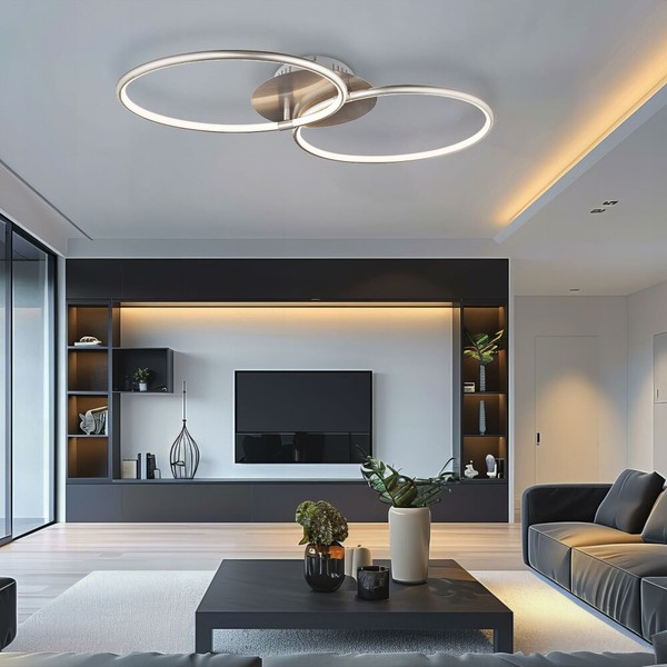 Deckenleuchte Designleuchte Wohnzimmerlampe KüChe Opal Nickel-Matt Led Ringe-image