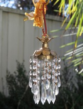 SWAG plugin small lamp Chandelier Crystal prism Brass Tole spot corner lighting