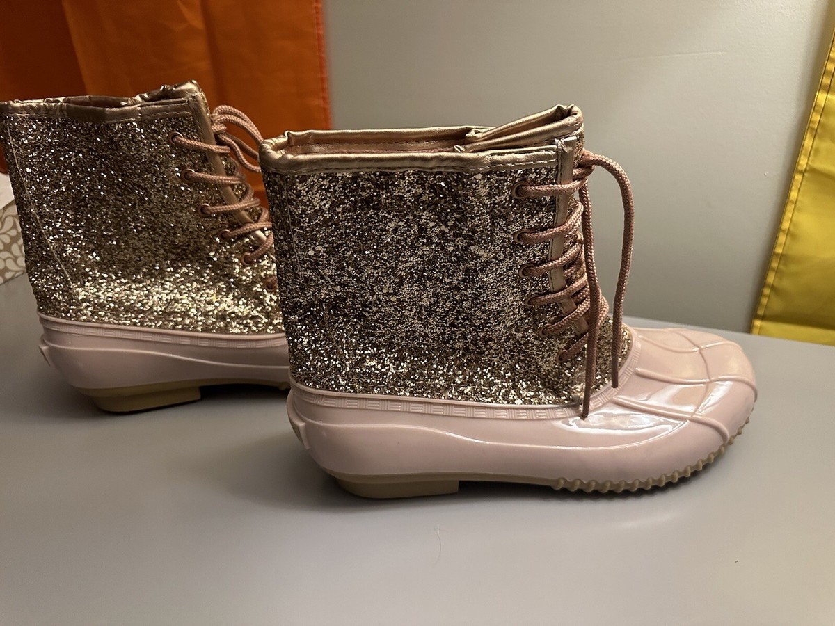 Sugar Women's Glitter Duck Boots Rose Gold/ Rose 10 NEW