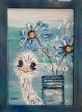 Janet Swahn Original Painting HaPpY Ostrich Pearl