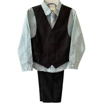 Van Heusen Boys Suit Vest Pants Shirt Tie Set Size 4 black 4 pc set boxCL