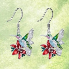 Fashion Hummingbird Red Flower Earrings Girls Women Unique Trendy Delicate Gift
