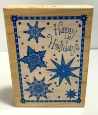 INKADINKADO CHRISTMAS CARD RUBBER STAMP - HAPPY HOLIDAYS SNOWFLAKES - SWIRLY