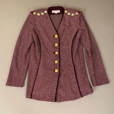 St. John Collection Embellished Knit Blazer Size 6 Burgundy w/ Gold Buttons